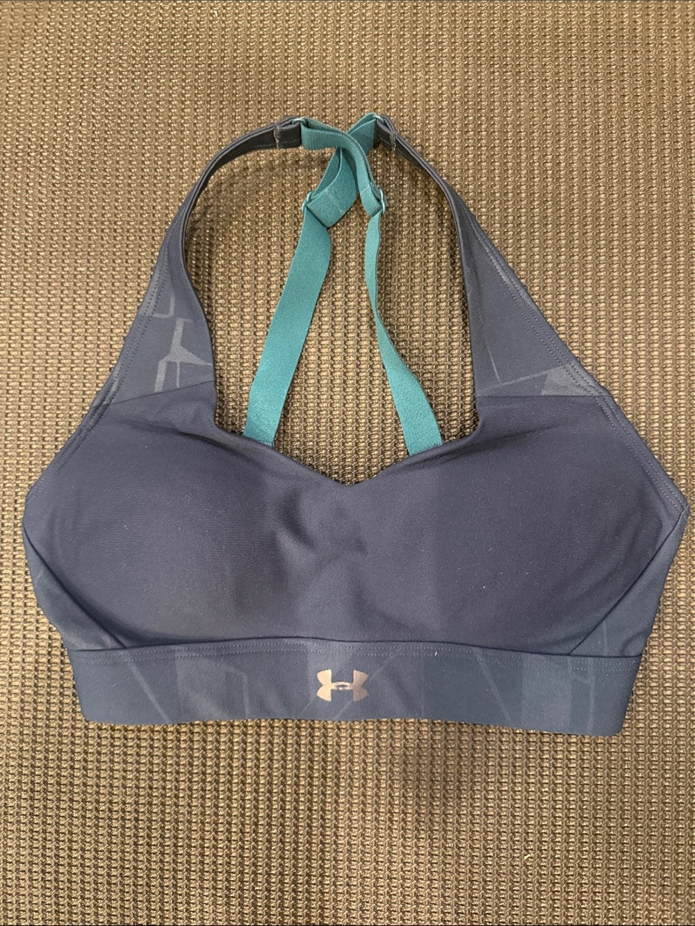Under Armour Navy Sports Bra with Teal Straps Lightly padded fitted EUC XS women